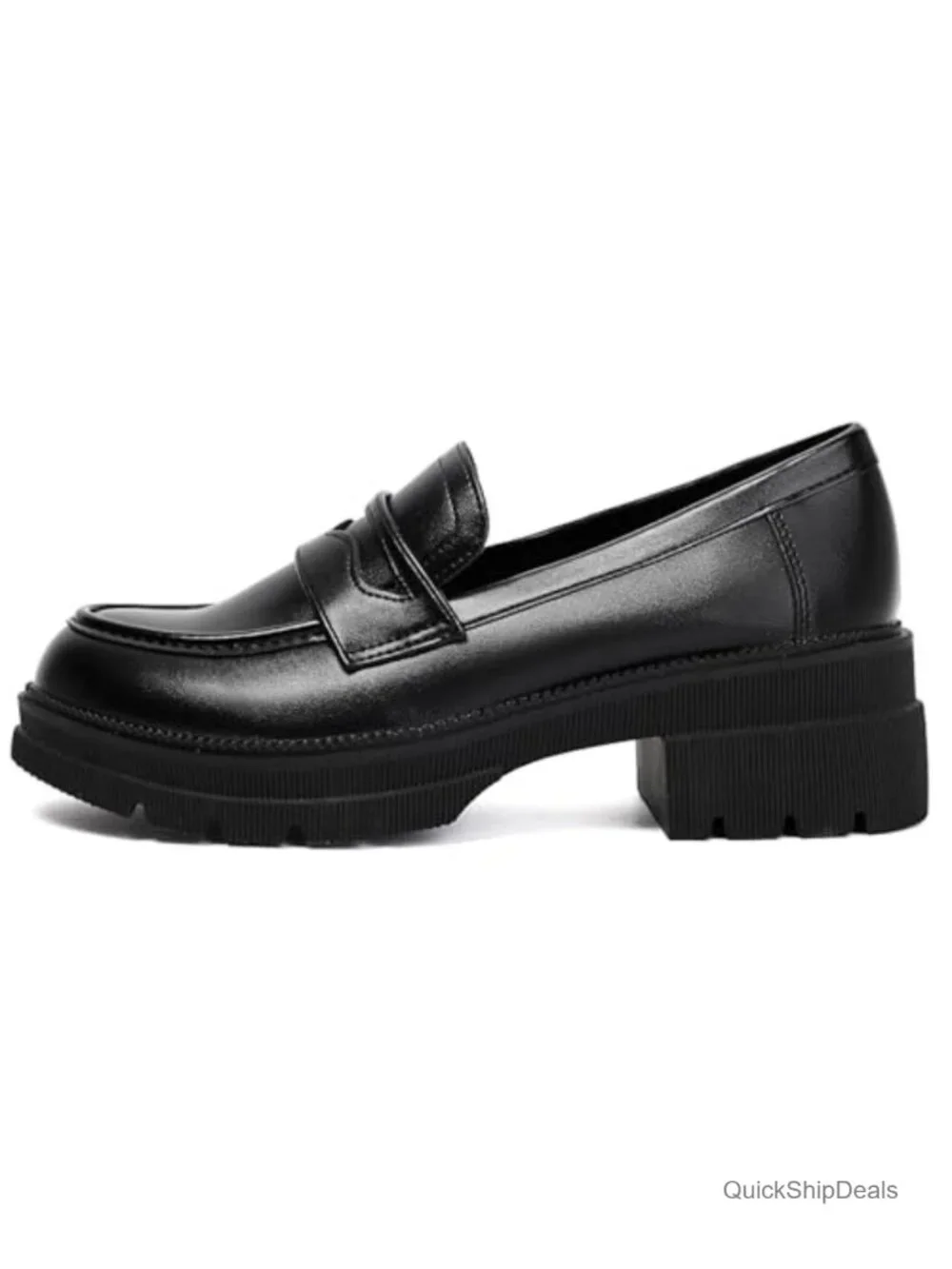 Patent Leather Chunky Platform Loafers for Women Slip-On Work Shoes